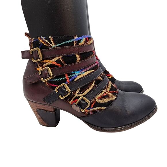 L’Artiste Leather Yarn Buckle Ankle Boots Size 9.5 EUR 41 Heeled Boho Whimsigoth - Picture 3 of 12